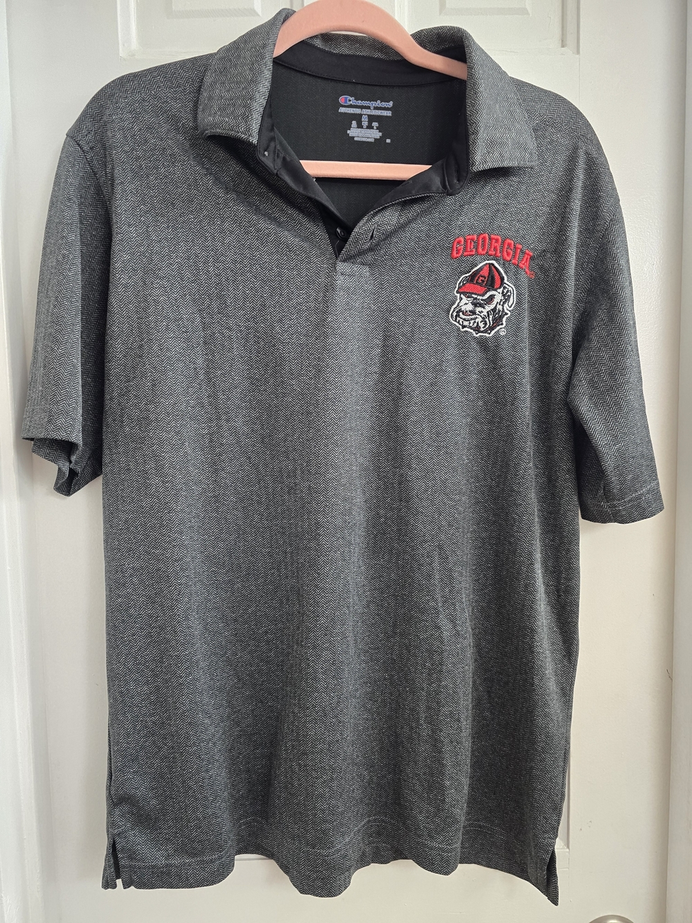Champion Gray Polo with Red Georgia Bulldog Embroidery